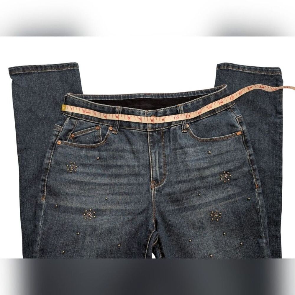 Chico's Dark Blue Denim Gray Beaded Y2K Midrise Ankle Jeans Women's Size 4R - Picture 9 of 12